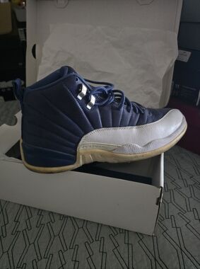 Air Jordan 12 Retro Basketball Shoes in Navy and White